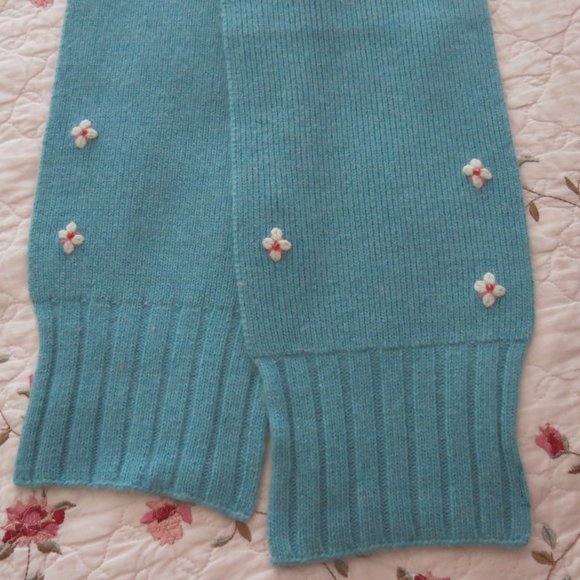 Portolano Blue 100% Cashmere Pink Flower Bead Embroidery Long Scarf and Hat Set - Picture 5 of 6